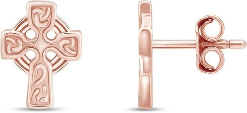 14k Gold Over Sterling Silver Plain Metal Celtic faith cross stud earrings For Womens in Kuwait