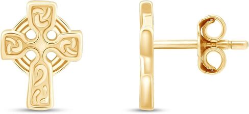 14k Gold Over Sterling Silver Plain Metal Celtic faith cross stud earrings For Womens in Kuwait