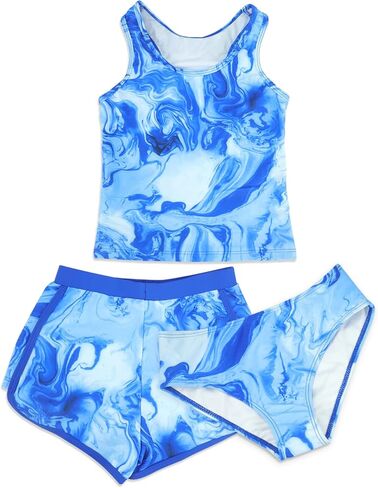 SHEKINI Girls Tankini Swimsuit 3 Piece Bathing Suit Racerback Swimwear with Briefs and Swim Shorts in Kuwait