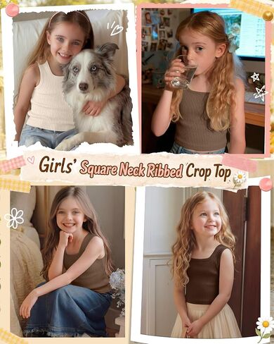 Yooo's Vivi 3 Pack Girls' Ribbed Crop Tanks Athletic Square Neck Sleeveless Shirts Fitted Knit Basic Tank Tops for Kids 5-14Y in Saudi Arabia