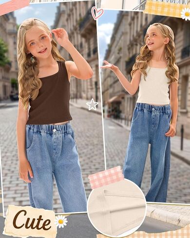 Yooo's Vivi 3 Pack Girls' Ribbed Crop Tanks Athletic Square Neck Sleeveless Shirts Fitted Knit Basic Tank Tops for Kids 5-14Y in Saudi Arabia