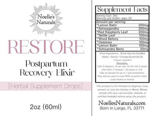 Noelle's Naturals Restore Organic Postpartum Herbal Recovery Elixir - 2oz Dropper Bottle in Saudi Arabia