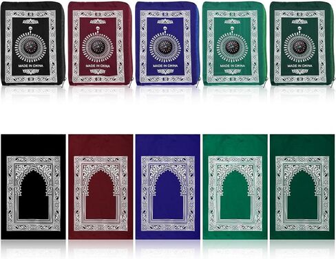 5 Pcs Portable Travel Prayer Mat with Compass 60x100cm Muslim Islamic Waterproof Polyester Praying Rug Carpet with Pocket Bag for Ramada Eid Gifts (5) in Kuwait