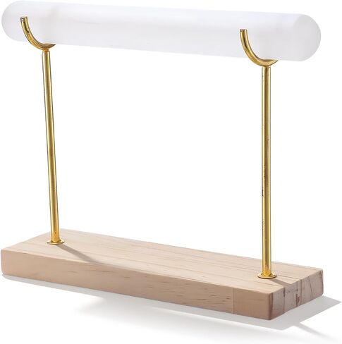 Selenite Bracelet Display Stand - Crystal Healing Jewelry Organizer & Holder for Bracelets, Watches, Necklaces - Detachable Wood Base & Metal Bracket for Cleansing in Saudi Arabia