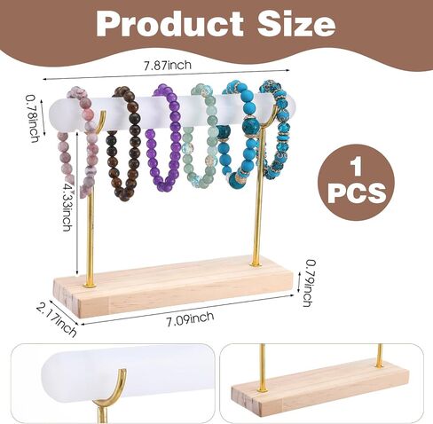 Selenite Bracelet Display Stand - Crystal Healing Jewelry Organizer & Holder for Bracelets, Watches, Necklaces - Detachable Wood Base & Metal Bracket for Cleansing in Saudi Arabia
