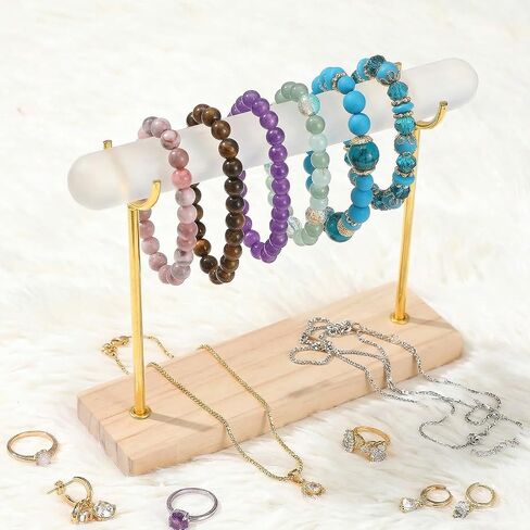 Selenite Bracelet Display Stand - Crystal Healing Jewelry Organizer & Holder for Bracelets, Watches, Necklaces - Detachable Wood Base & Metal Bracket for Cleansing in Saudi Arabia