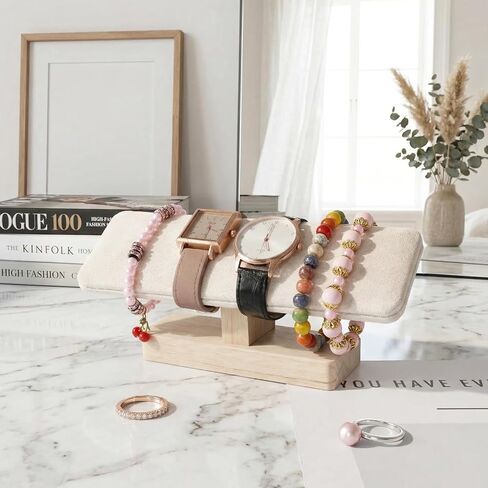 Watch Stand, Wooden T-Bar Velvet Bracelet Holder Jewelry Organizer Jewelry Organizer Holder for Home Use Retail Display, Space Saving Bangle Pendants Tower Rack in Saudi Arabia