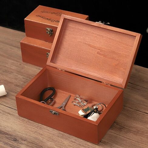 Large Capacity Wooden Storage Box With Safety Lock Multifunctional Flip Top Jewelry Storage Treasure Chest Box Home Decorative in Kuwait
