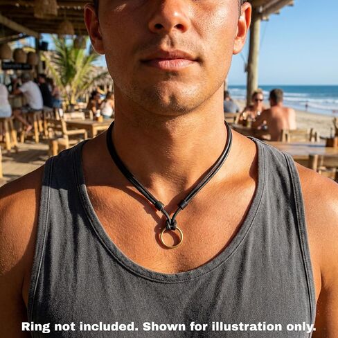 HANA LIMA Ring Holder Necklace for Men & Women - Adjustable Leather Necklace for Wedding Ring or Wedding Band, Handmade in Germany, Black Leather Cord, 14-25.5 Inches in Saudi Arabia