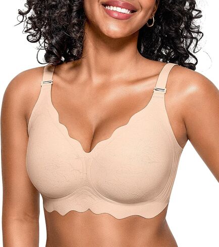 Wireless Bras No Underwire for Women Scalloped Push Up Bras Buttery Soft Tshirt Bralette Seamless Full Coverage Everyday Bra in Kuwait