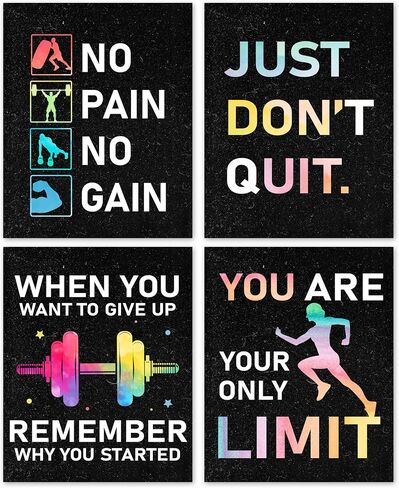 GYNNCRIO Inspirational Gym Poster, Wall Decor For Home, Office, Or Gym，Motivational Wall Art For College Girls & Boys, Set of 4 (8x10 Unframed) -A07 in Kuwait