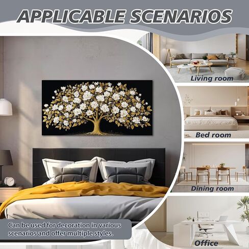 ORKARLUMENT Large Tree of Life Wall Art for Living Room Gold and White Floral Modern Artwork for Bedroom Office Canvas Prints 20"x40" in Kuwait