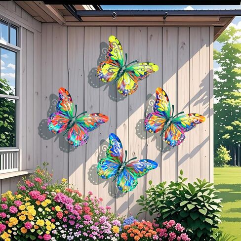 4Pcs Metal Butterfly Wall Art Decor - Outdoor Garden Iron Butterfly Sculptures, Easy-Hanging Patio, Fence & Living Room Decorations in Kuwait
