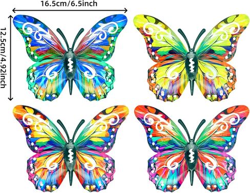 4Pcs Metal Butterfly Wall Art Decor - Outdoor Garden Iron Butterfly Sculptures, Easy-Hanging Patio, Fence & Living Room Decorations in Kuwait