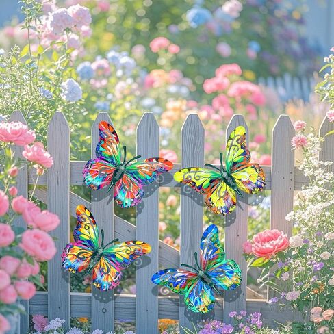 4Pcs Metal Butterfly Wall Art Decor - Outdoor Garden Iron Butterfly Sculptures, Easy-Hanging Patio, Fence & Living Room Decorations in Kuwait