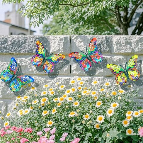 4Pcs Metal Butterfly Wall Art Decor - Outdoor Garden Iron Butterfly Sculptures, Easy-Hanging Patio, Fence & Living Room Decorations in Kuwait