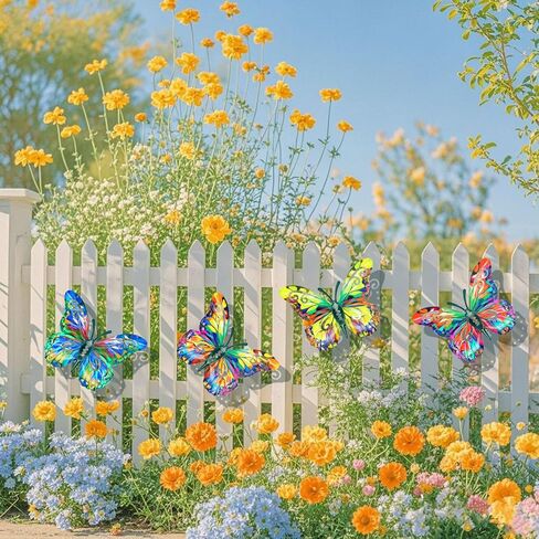 4Pcs Metal Butterfly Wall Art Decor - Outdoor Garden Iron Butterfly Sculptures, Easy-Hanging Patio, Fence & Living Room Decorations in Kuwait