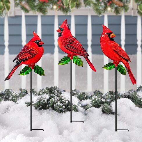 WAIU Metal Cardinal Garden Stakes 3 Pack Outdoor Yard Art, Outside Decorations for Yard,Garden Decorations in Saudi Arabia