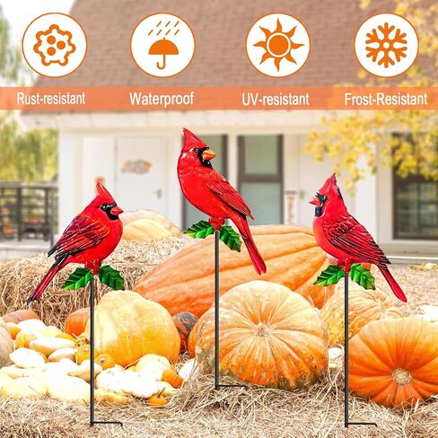 WAIU Metal Cardinal Garden Stakes 3 Pack Outdoor Yard Art, Outside Decorations for Yard,Garden Decorations in Saudi Arabia