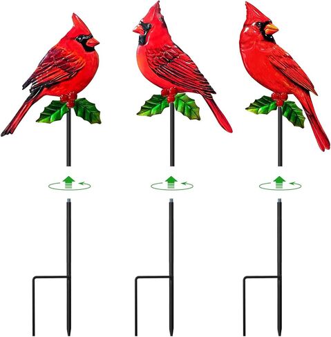 WAIU Metal Cardinal Garden Stakes 3 Pack Outdoor Yard Art, Outside Decorations for Yard,Garden Decorations in Saudi Arabia