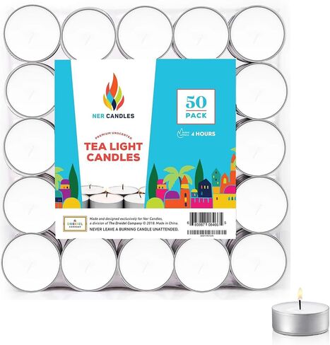 50-Count Unscented Tea Lights Candle in Bulk, Smokeless, Dripless & Long Lasting 4.5-Hours Small Votive Mini Tealight Candles for Home, Pool, Shabbat, Weddings & Emergencies (Pack of 50) in Kuwait