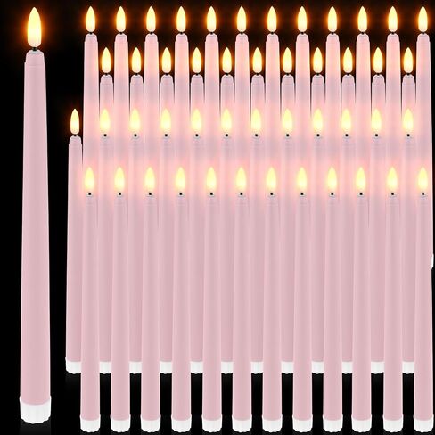 Handepo 48 Pack Flameless Taper Candles Realistic with Yellow Flickering Candlelights Plastic 11 Inch Last Long Battery Operated Window Candlestick for Halloween Christmas(Pink) in Kuwait