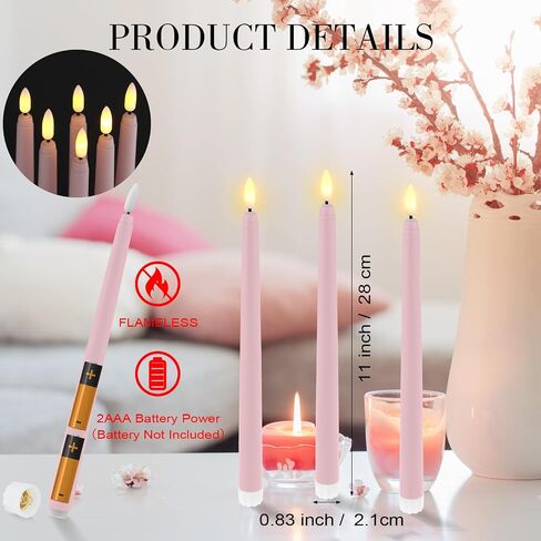 Handepo 48 Pack Flameless Taper Candles Realistic with Yellow Flickering Candlelights Plastic 11 Inch Last Long Battery Operated Window Candlestick for Halloween Christmas(Pink) in Kuwait