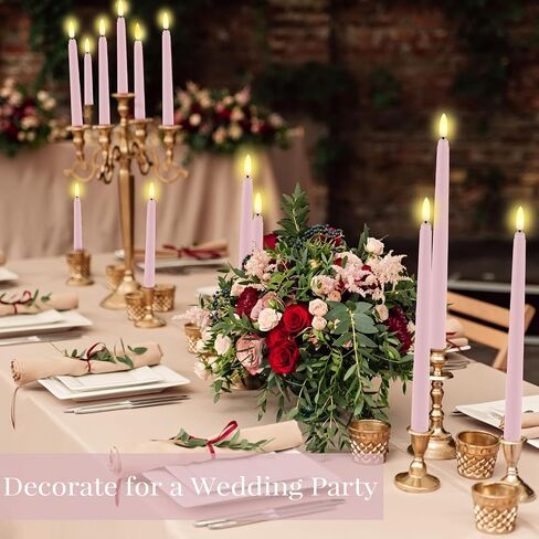 Handepo 48 Pack Flameless Taper Candles Realistic with Yellow Flickering Candlelights Plastic 11 Inch Last Long Battery Operated Window Candlestick for Halloween Christmas(Pink) in Kuwait