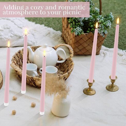 Handepo 48 Pack Flameless Taper Candles Realistic with Yellow Flickering Candlelights Plastic 11 Inch Last Long Battery Operated Window Candlestick for Halloween Christmas(Pink) in Kuwait