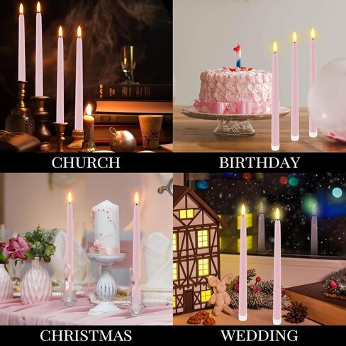 Handepo 48 Pack Flameless Taper Candles Realistic with Yellow Flickering Candlelights Plastic 11 Inch Last Long Battery Operated Window Candlestick for Halloween Christmas(Pink) in Kuwait