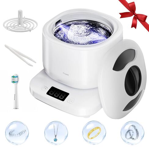 Ultrasonic Jewelry Cleaner Machine with Purifying Light, Detachable Retainer Cleaner for Jewelry, Retainers, Dentures, 42kHz Ultrasonic Cleaner with 3 Modes, Waterproof, for family, White in Saudi Arabia