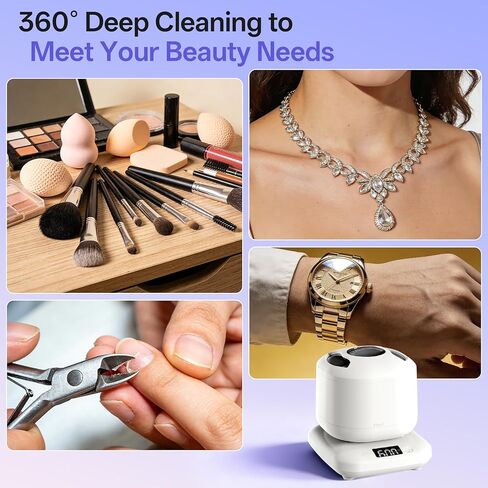 Ultrasonic Jewelry Cleaner Machine with Purifying Light, Detachable Retainer Cleaner for Jewelry, Retainers, Dentures, 42kHz Ultrasonic Cleaner with 3 Modes, Waterproof, for family, White in Saudi Arabia