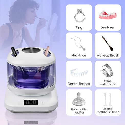 Ultrasonic Jewelry Cleaner Machine with Purifying Light, Detachable Retainer Cleaner for Jewelry, Retainers, Dentures, 42kHz Ultrasonic Cleaner with 3 Modes, Waterproof, for family, White in Saudi Arabia