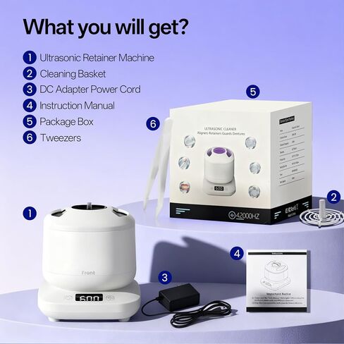 Ultrasonic Jewelry Cleaner Machine with Purifying Light, Detachable Retainer Cleaner for Jewelry, Retainers, Dentures, 42kHz Ultrasonic Cleaner with 3 Modes, Waterproof, for family, White in Saudi Arabia