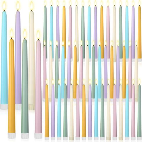 Handepo 48 Pack Flameless Taper Candles Realistic with Yellow Flickering Candlelights Plastic 11 Inch Last Long Battery Operated Window Candlestick for Halloween Christmas(Pink) in Kuwait