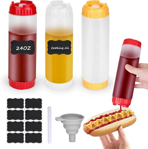 6pcs Inverted Condiment Squeeze Bottles, Leak-proof Refillable Squeeze Bottles for All Types Liquid, Plastic 16oz Fifo Squeeze Bottle for Ketchup Mustard Mayo Honey Syrup Oil in Kuwait