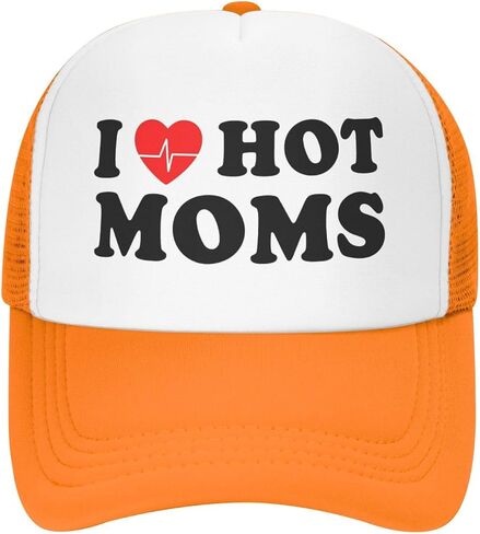 I Love Heart Hot Moms Funny Gag Trucker Hat for Adult Humor Adjustable Mesh Sport Baseball Caps for Women Men Black in Kuwait