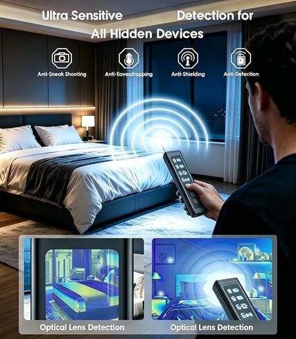 Hidden Camera Detectors, Portable RF Wireless Scanner Hidden Detector, GPS Tracker Detector, 2-in-1 Camera Detector with LED Light for Bathroom, Hotel, Travel,6 Levels Sensitivity in Kuwait