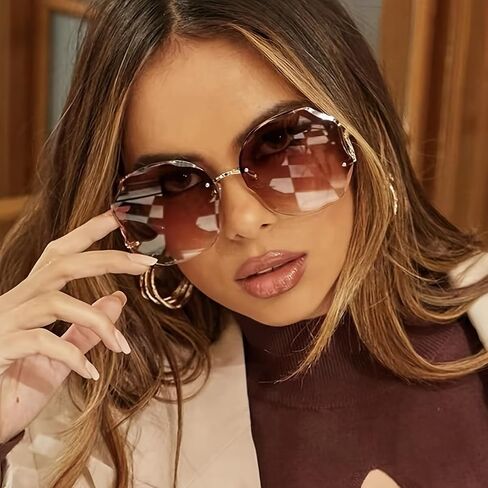 Frameless Polygonal Sunglasses for Women, Anti-Reflective PC Lens, Multipurpose Fashion Decorative in Kuwait