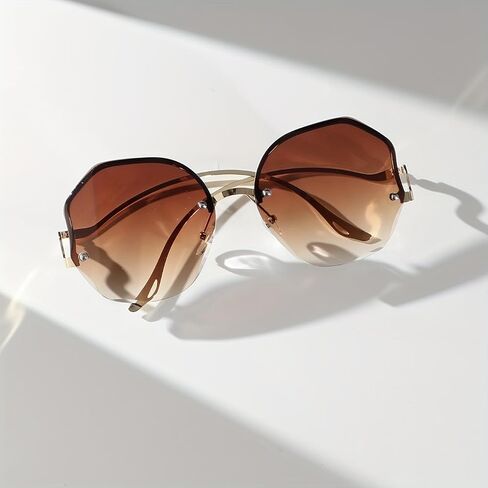 Frameless Polygonal Sunglasses for Women, Anti-Reflective PC Lens, Multipurpose Fashion Decorative in Kuwait