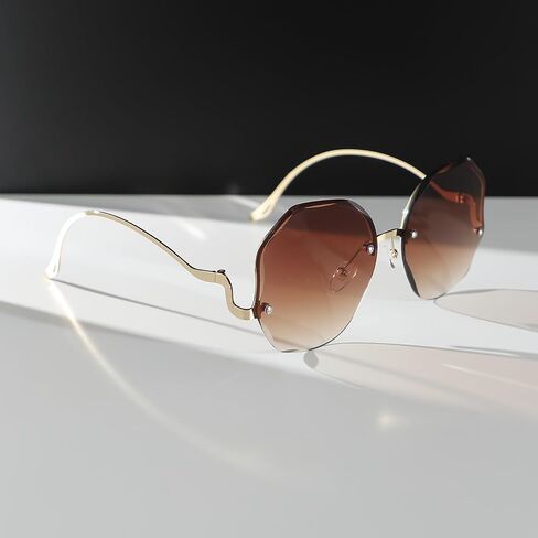 Frameless Polygonal Sunglasses for Women, Anti-Reflective PC Lens, Multipurpose Fashion Decorative in Kuwait