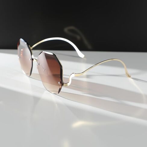 Frameless Polygonal Sunglasses for Women, Anti-Reflective PC Lens, Multipurpose Fashion Decorative in Kuwait