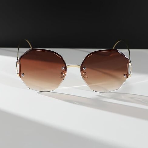 Frameless Polygonal Sunglasses for Women, Anti-Reflective PC Lens, Multipurpose Fashion Decorative in Kuwait