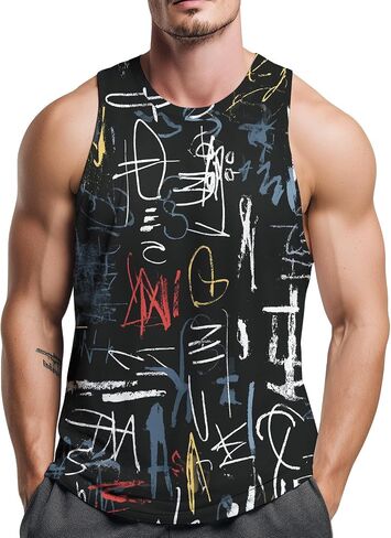 Men’s Graffiti Tank Tops Casual Sleeveless Shirt Hip Hop Gym Workout Casual Muscle Tee in Saudi Arabia