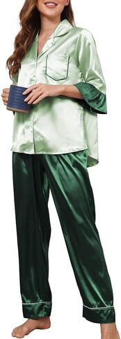Women's Satin Silk Lace Kimono Robes Pajamas Set Bridesmaids Nightgown Sleepwear in Kuwait