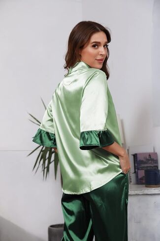 Women's Satin Silk Lace Kimono Robes Pajamas Set Bridesmaids Nightgown Sleepwear in Kuwait