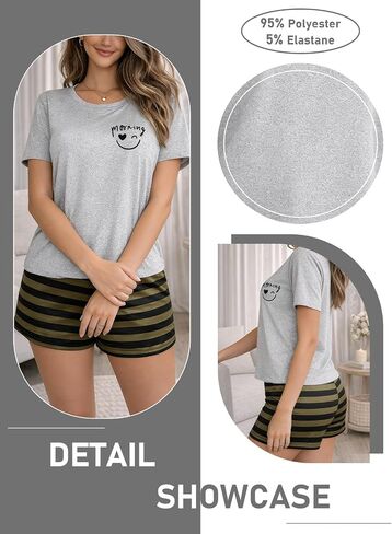 2PCS Women's Leopard Print Pajama Set, Short Sleeve Top and Shorts, Comfy Lightweight Lounge Home Sleepwear Pjs in Kuwait