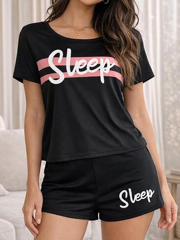 2PCS Women's Leopard Print Pajama Set, Short Sleeve Top and Shorts, Comfy Lightweight Lounge Home Sleepwear Pjs in Kuwait