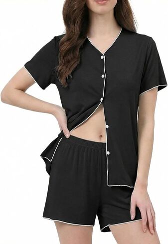Womens Pajama Sets Shorts Sleeve Button Down Collarless Lightweight Pjs Lounge Set in Saudi Arabia