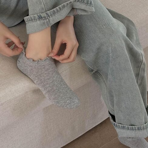 zrylibya Women Ruffle Trim No-Show Ankle Socks with Anti-Slip Silicone Low Cut Frilly Socks 5 Pairs in Saudi Arabia